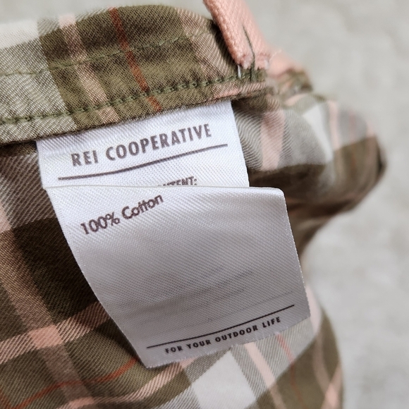 REI Co-Op Northwoods Button-up Shirt Tan Green Pink Sz Large Plaid 100% Cotton - Picture 8 of 11